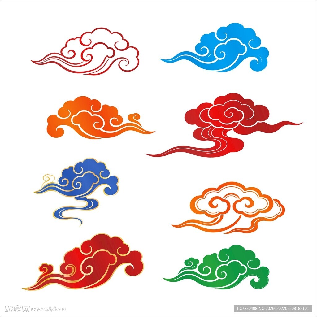 多彩中式祥云图案集合