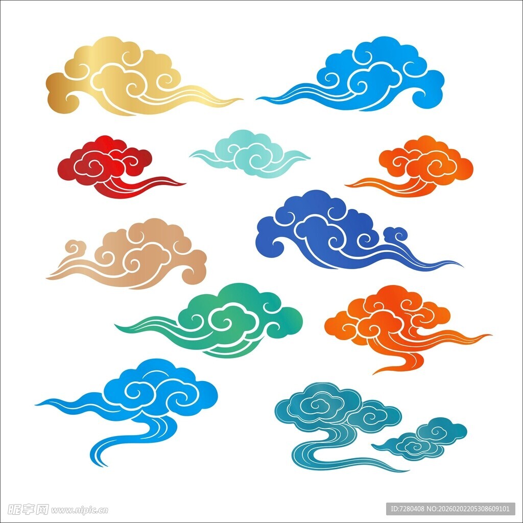 多彩中式传统祥云图案集合