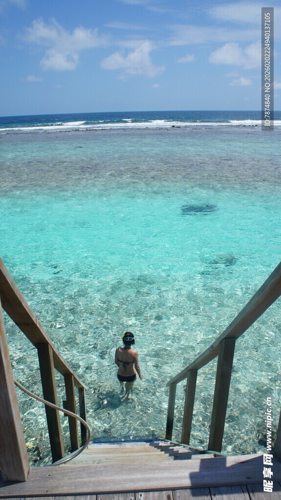 通往碧海的木质阶梯