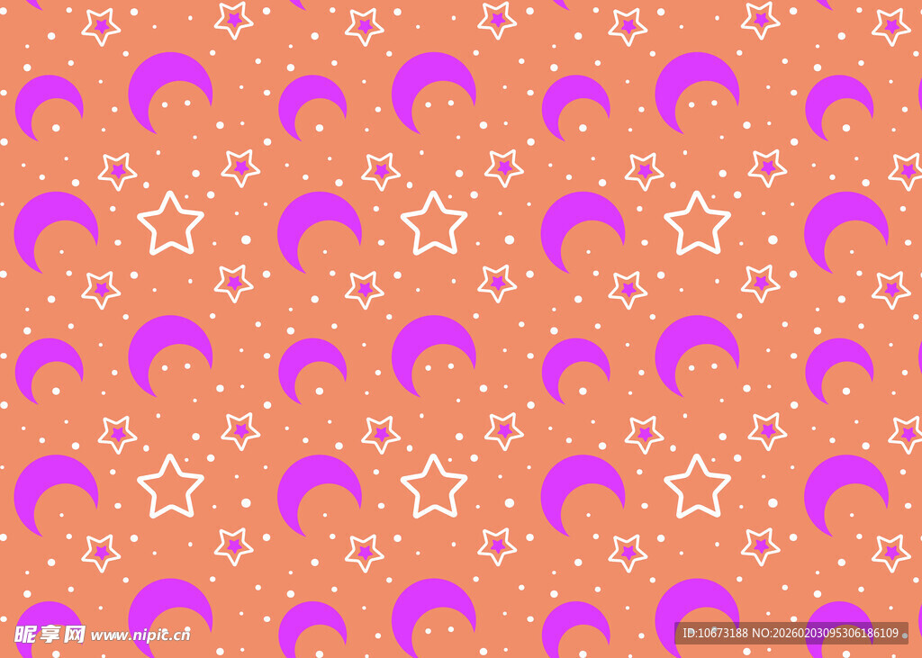 橙底紫星波浪花纹图案