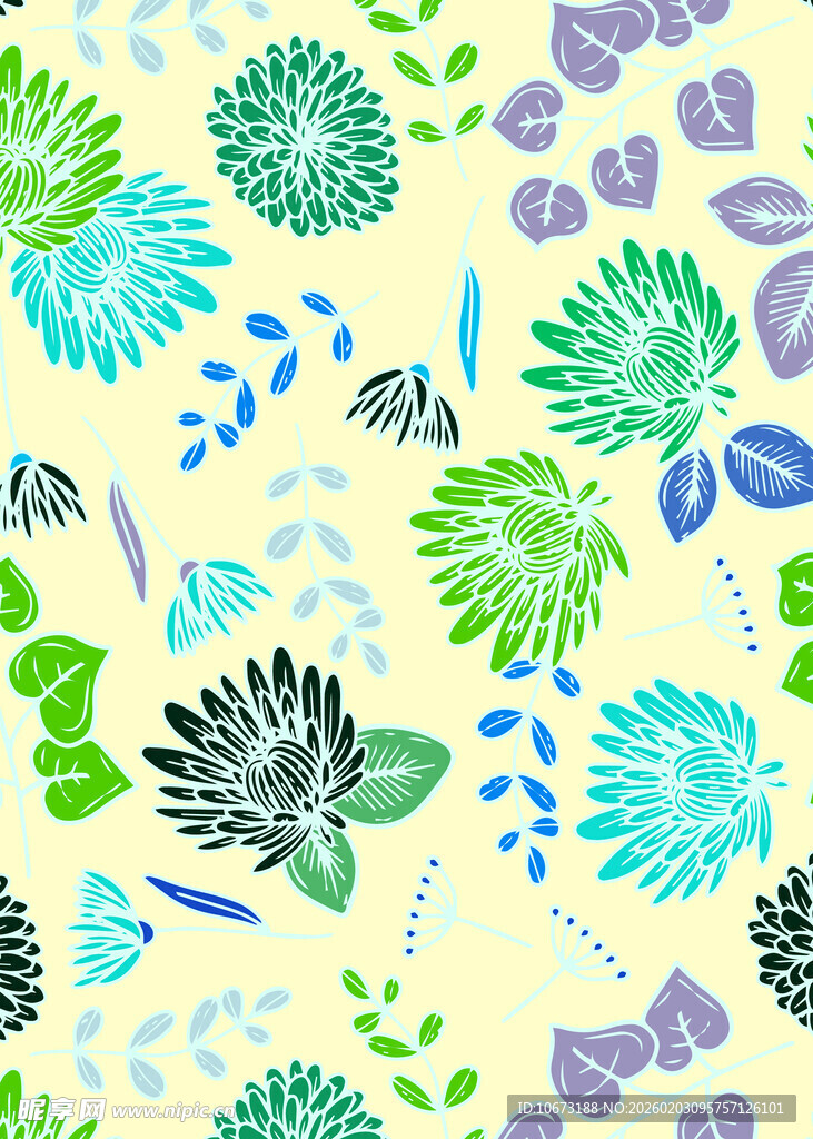 清新花卉图案无缝背景图