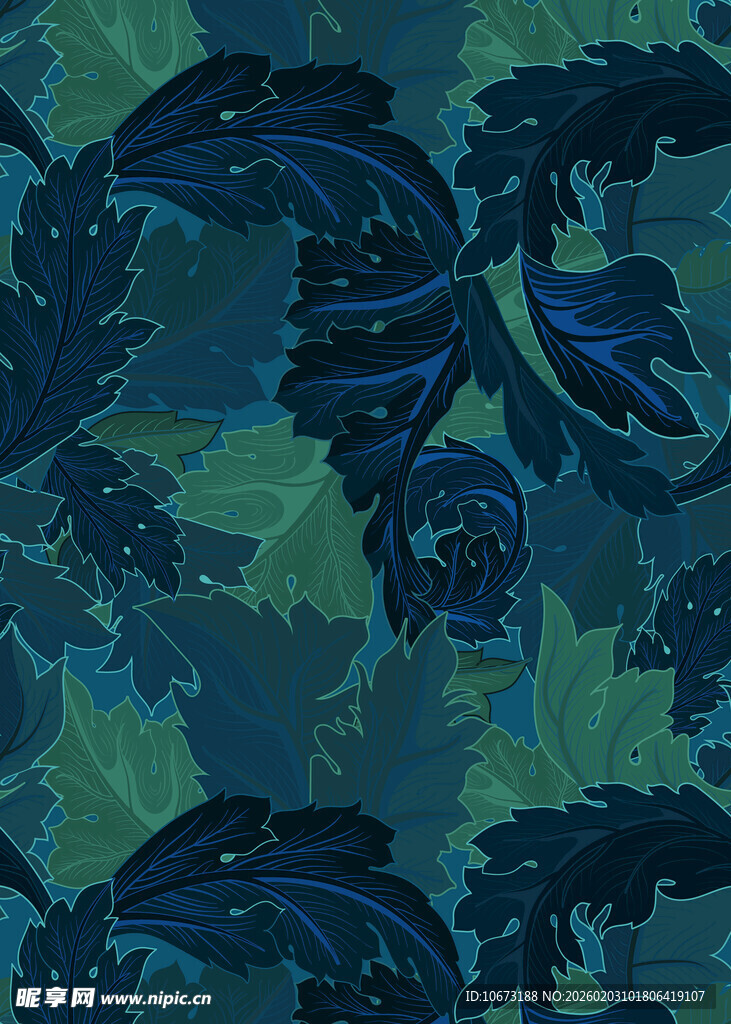 蓝绿交织动物图案织物