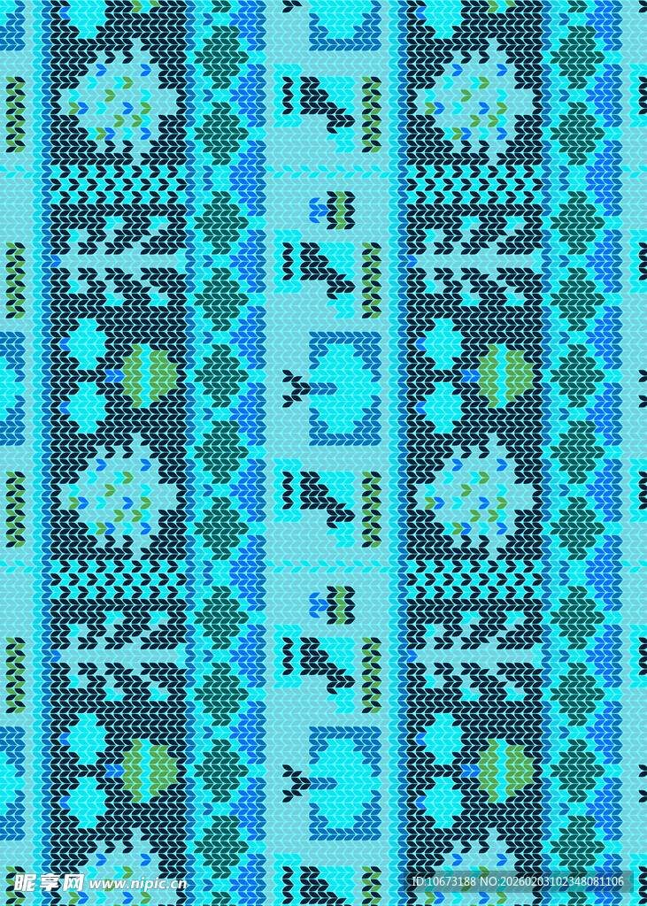 蓝绿几何图案民族风织物