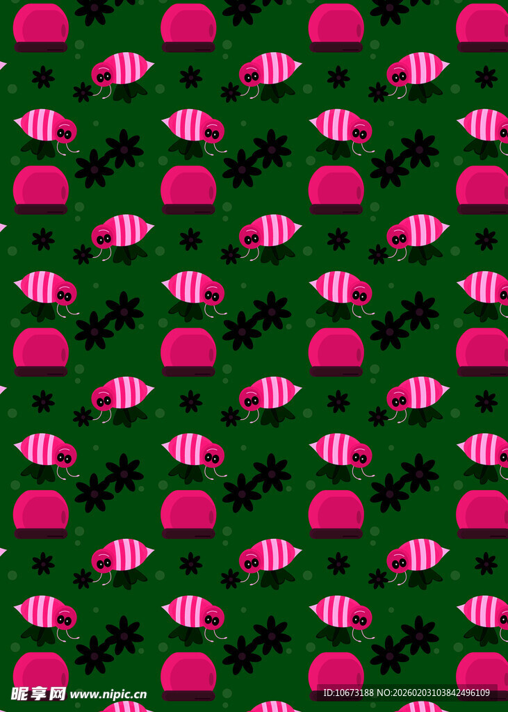 绿色底粉色图案重复背景