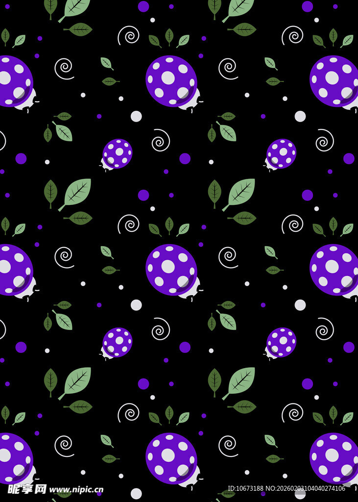 紫色花卉黑色背景图案