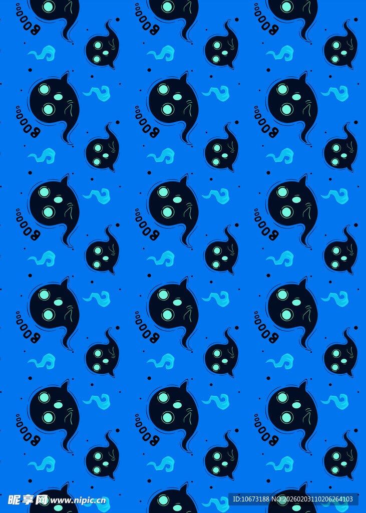 蓝色背景上的黑猫图案