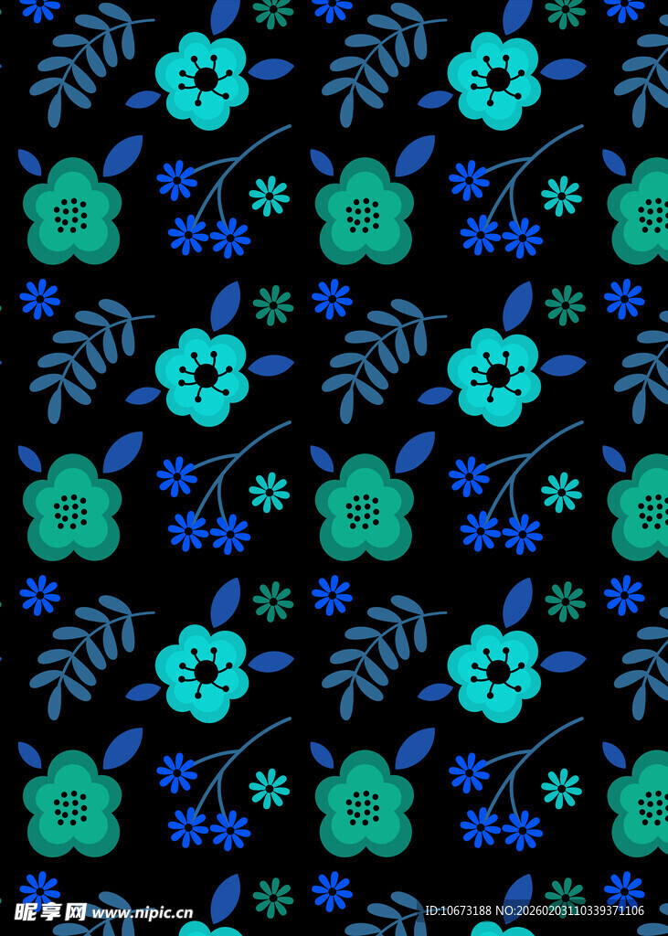 深蓝背景花卉植物图案
