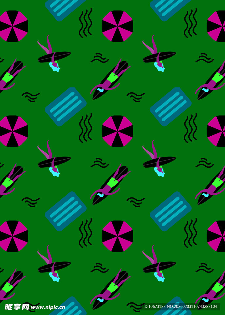 绿色背景花卉飞鸟图案