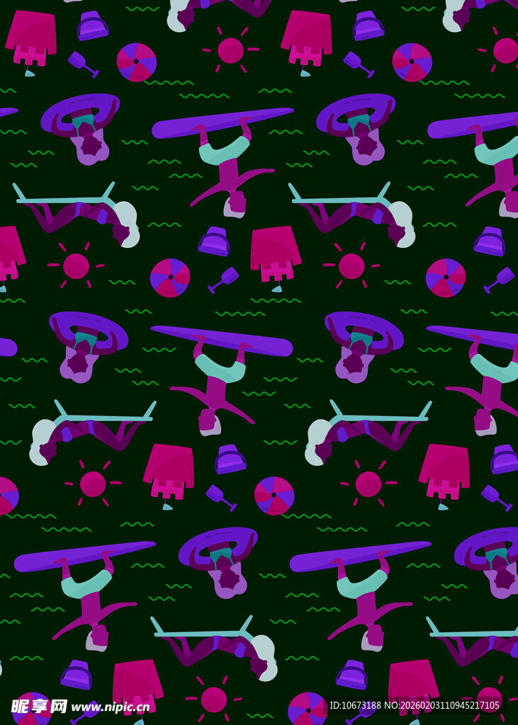 紫色花卉乐器图案背景