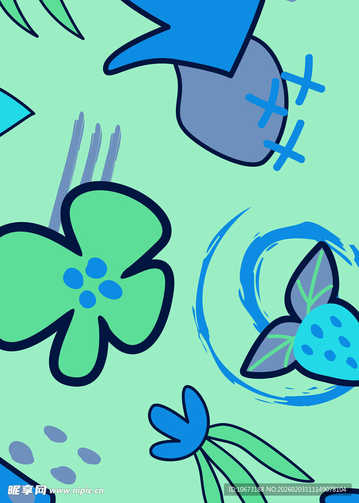 清新手绘风植物图案元素