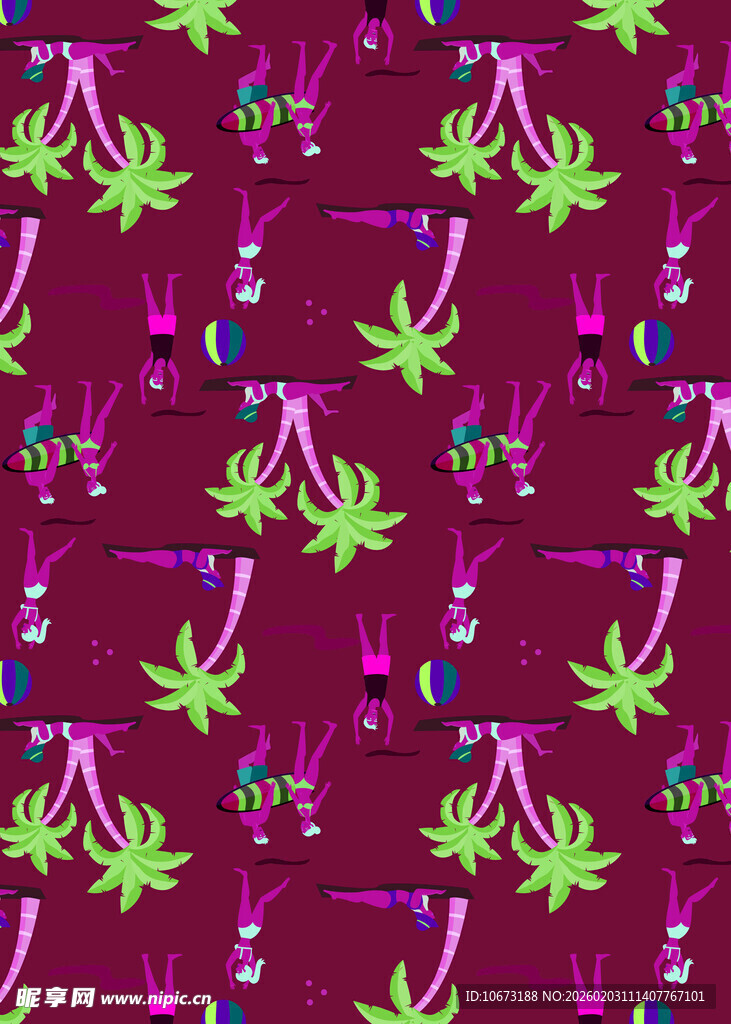 紫色背景的多彩植物图案