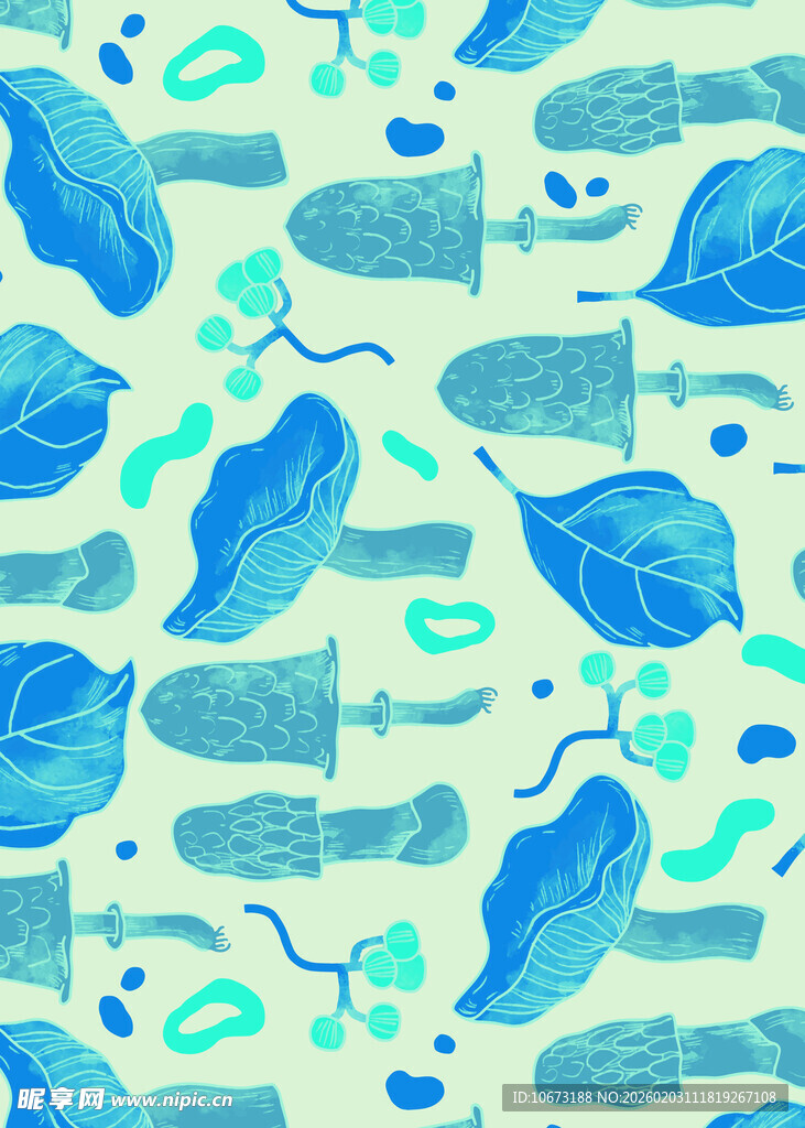 水彩风叶子与瓶子图案