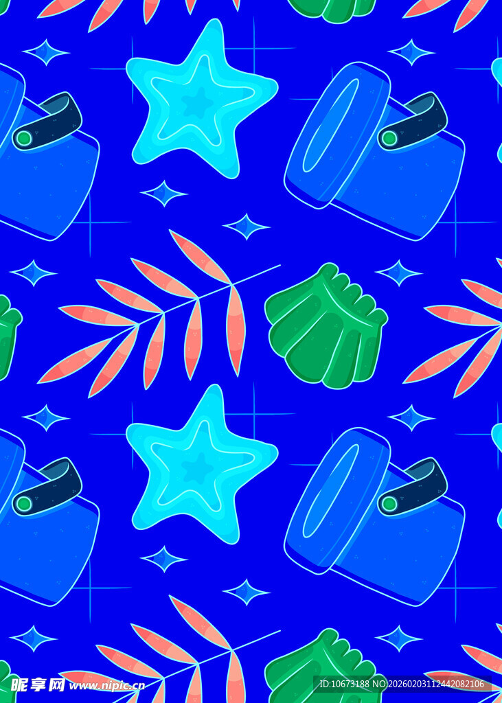 蓝色海洋风度假元素图案