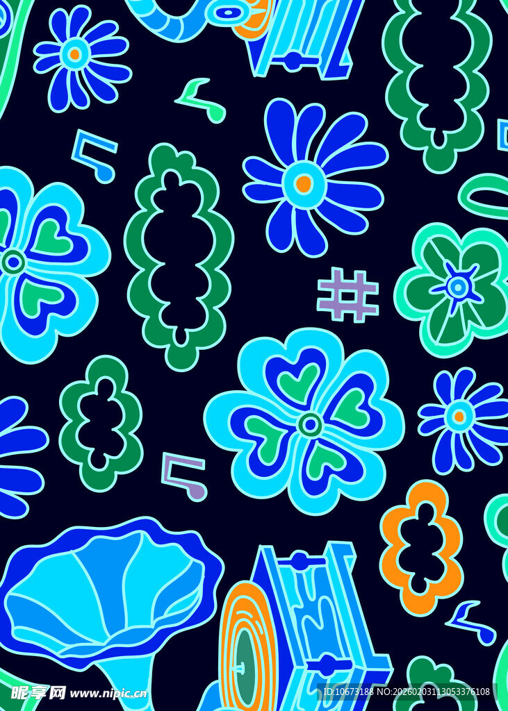 多彩手绘花卉图案背景