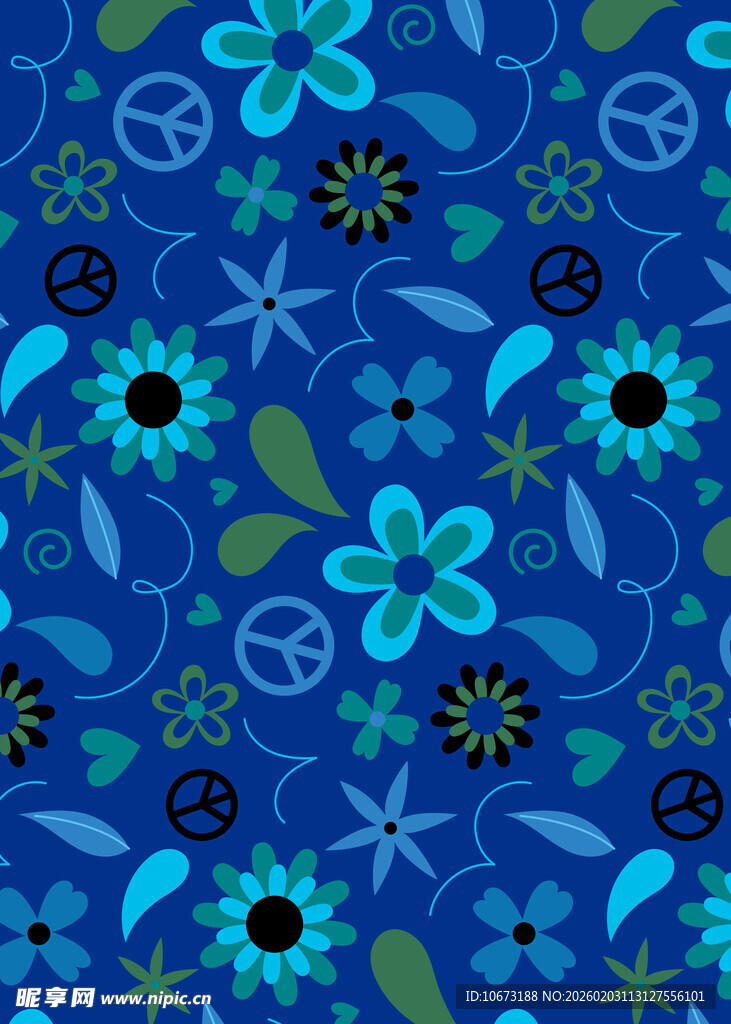 蓝色花卉图案无缝背景