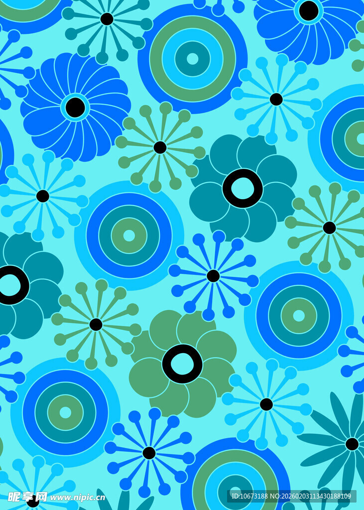 蓝绿花卉图案背景纹理