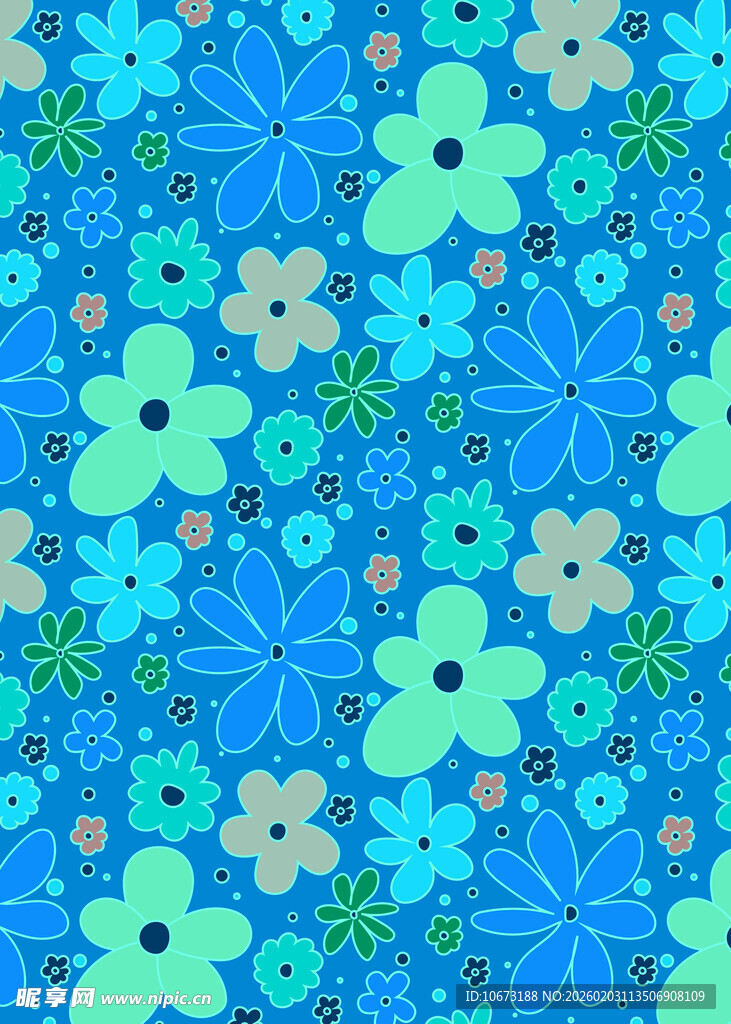 蓝色花卉无缝图案背景