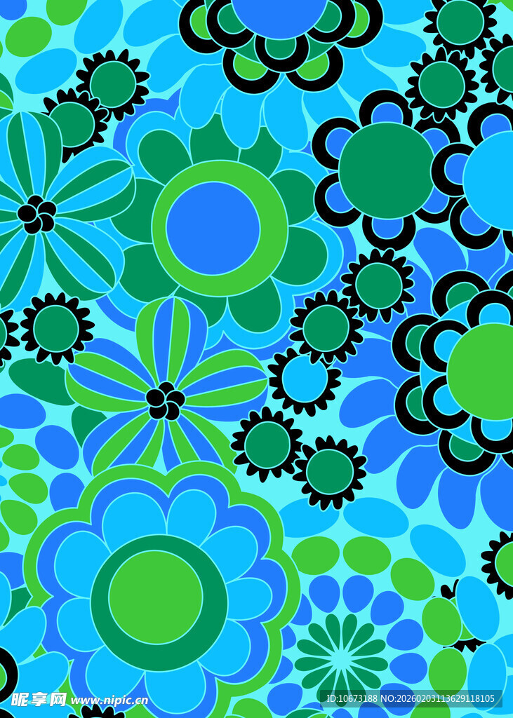 蓝绿花卉图案背景