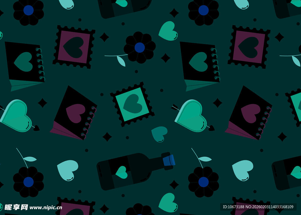 多彩几何心形图案背景