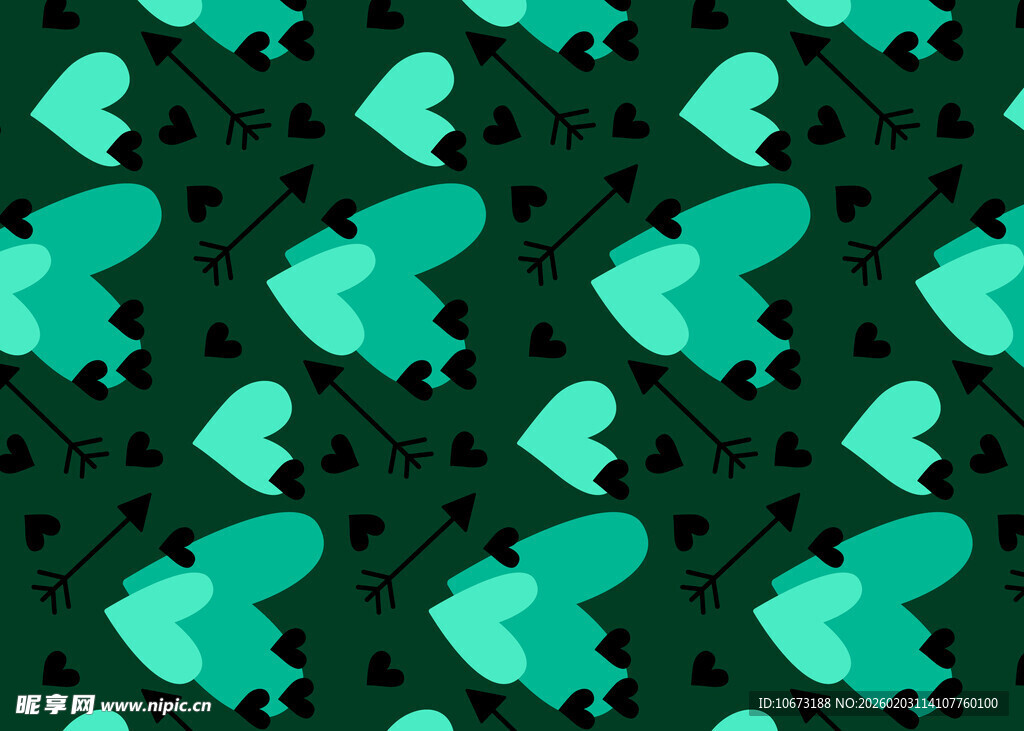 绿色心形图案无缝背景
