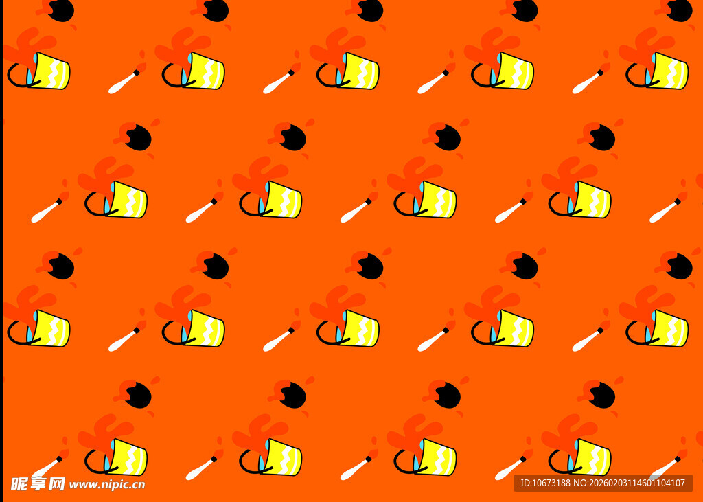 橙色背景卡通图案无缝纹理