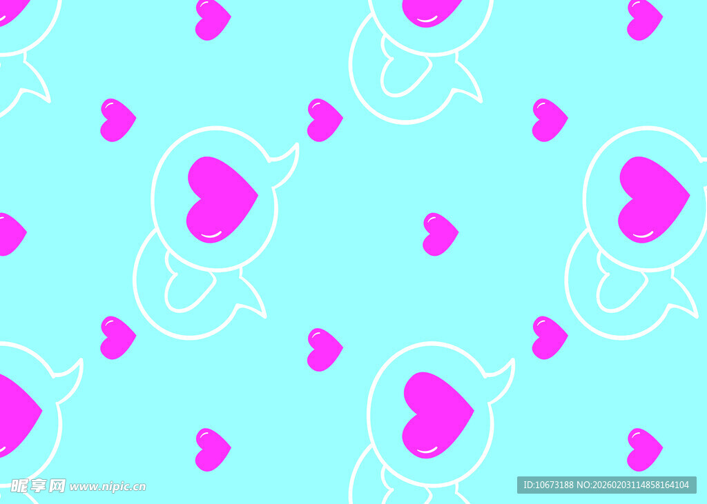 蓝底粉色爱心图案背景