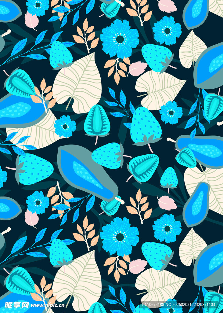 蓝白花卉图案布料纹理