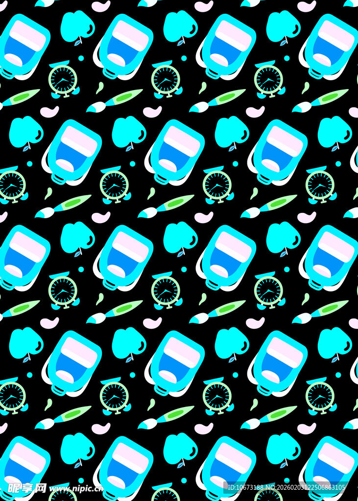 蓝黑卡通图案无缝背景