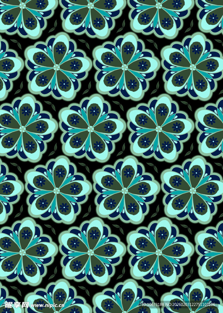 蓝绿色花卉图案背景