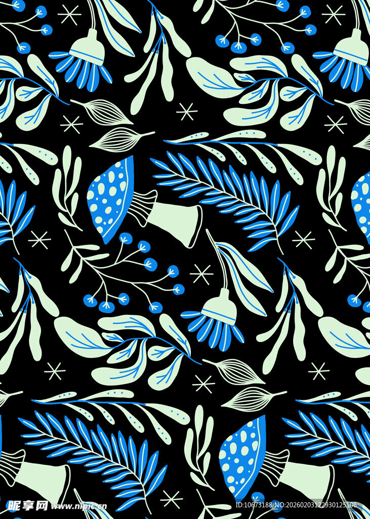 蓝黑色树叶图案背景