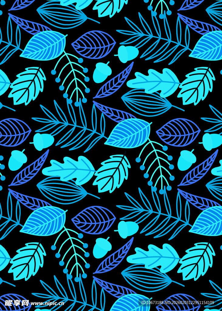 蓝绿色植物图案无缝背景