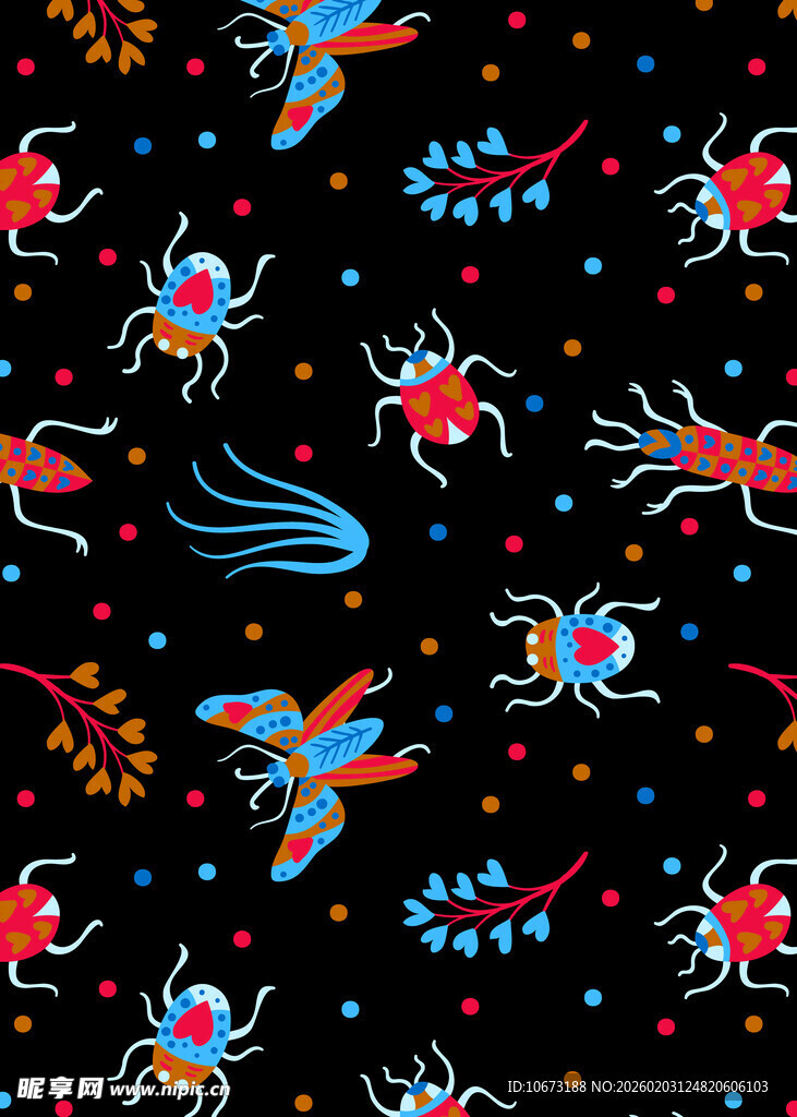多彩昆虫飞鸟图案背景
