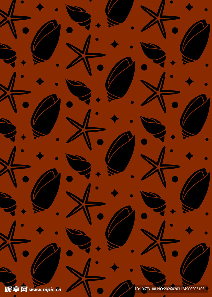 橙色底黑色海星贝壳图案