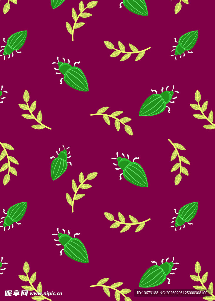 紫色背景的叶虫图案设计