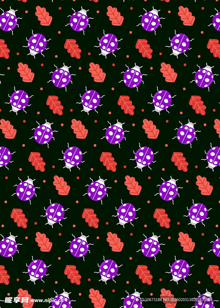 紫色花朵与红色果实图案
