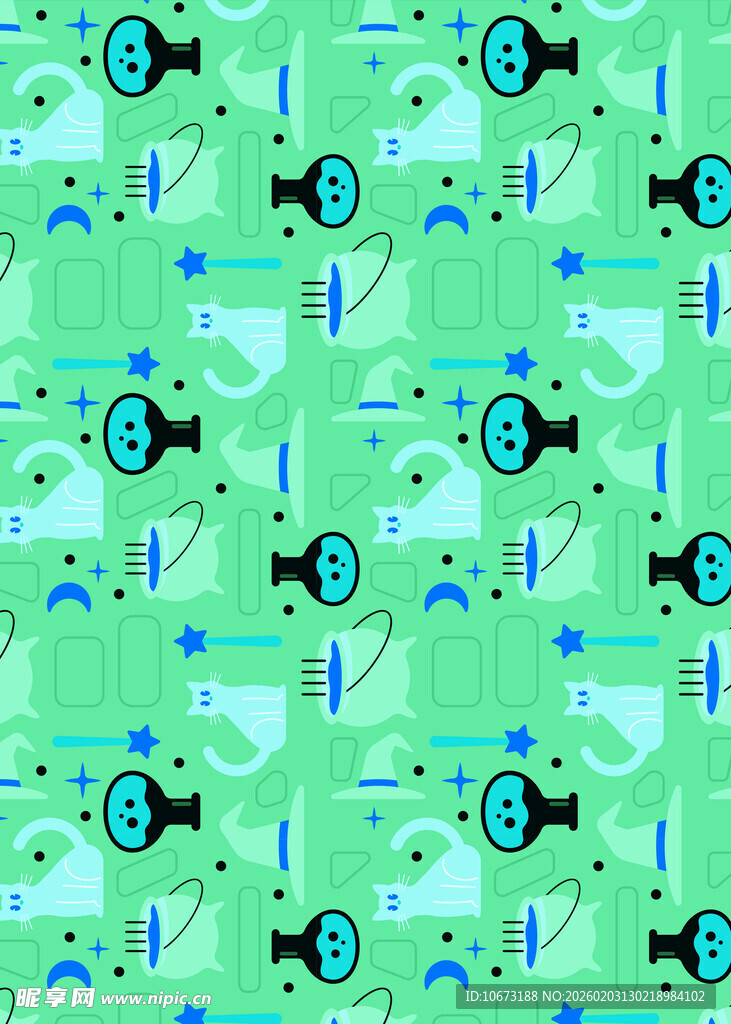 卡通风格机械元素无缝图案