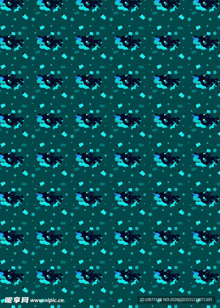 蓝绿底爱心波点图案