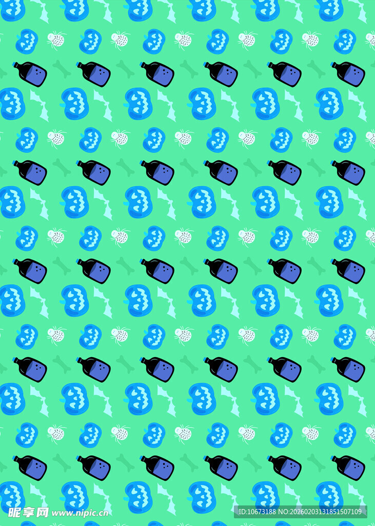 绿底蓝图案的清新无缝花纹