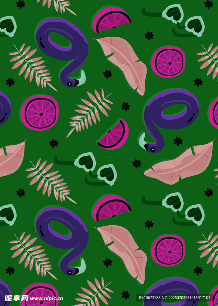 绿色背景多彩热带风图案