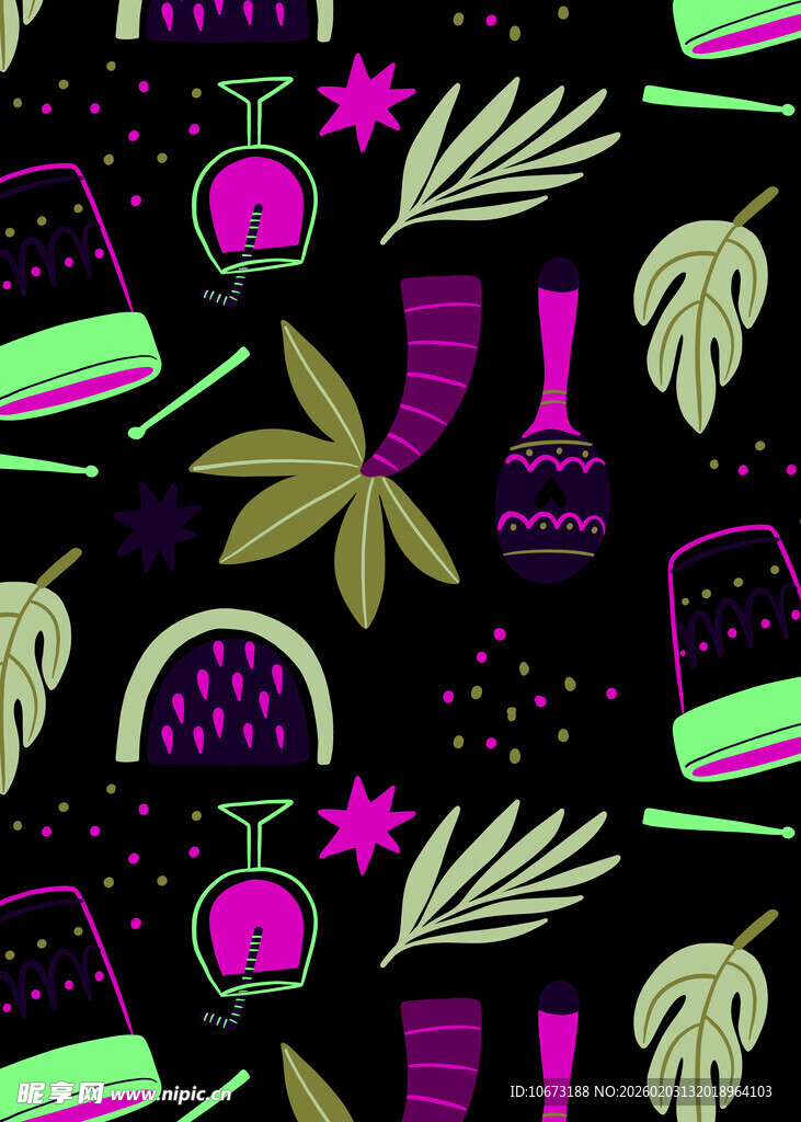 多彩几何植物图案背景