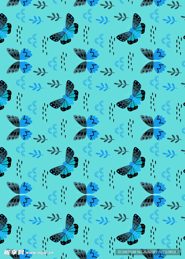 蓝色蝴蝶图案背景纹理