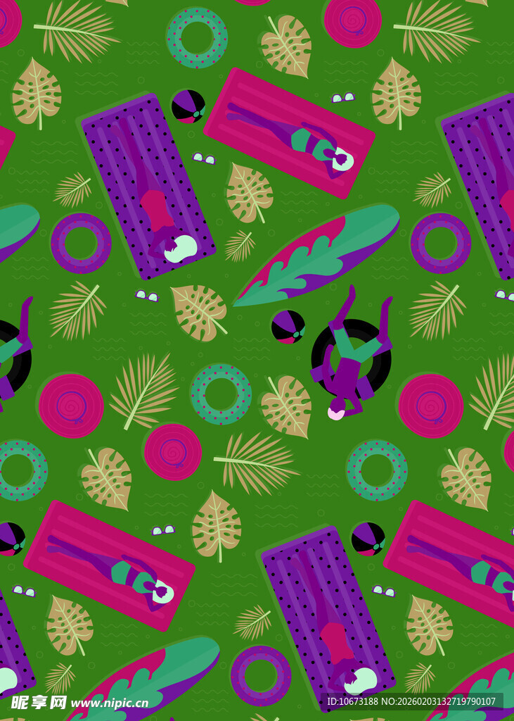 多彩卡通风格植物动物图案