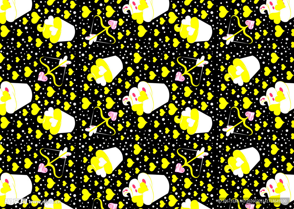 黄色碎花黑色背景图案