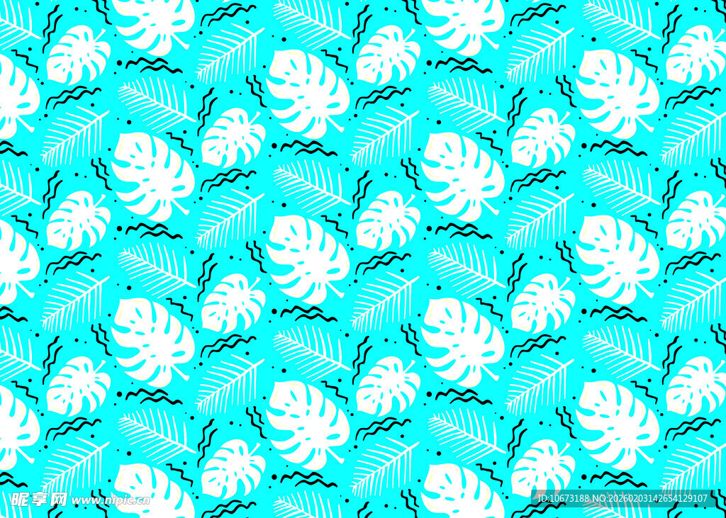 蓝底白色叶片图案背景