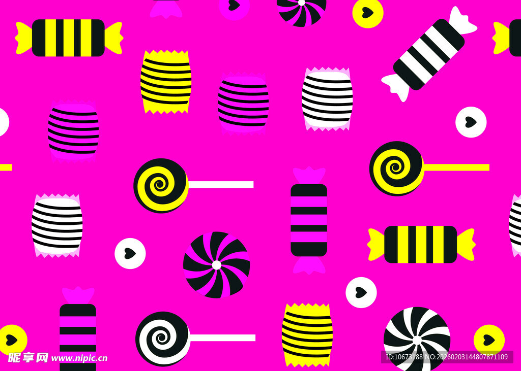 粉色背景多彩糖果图案