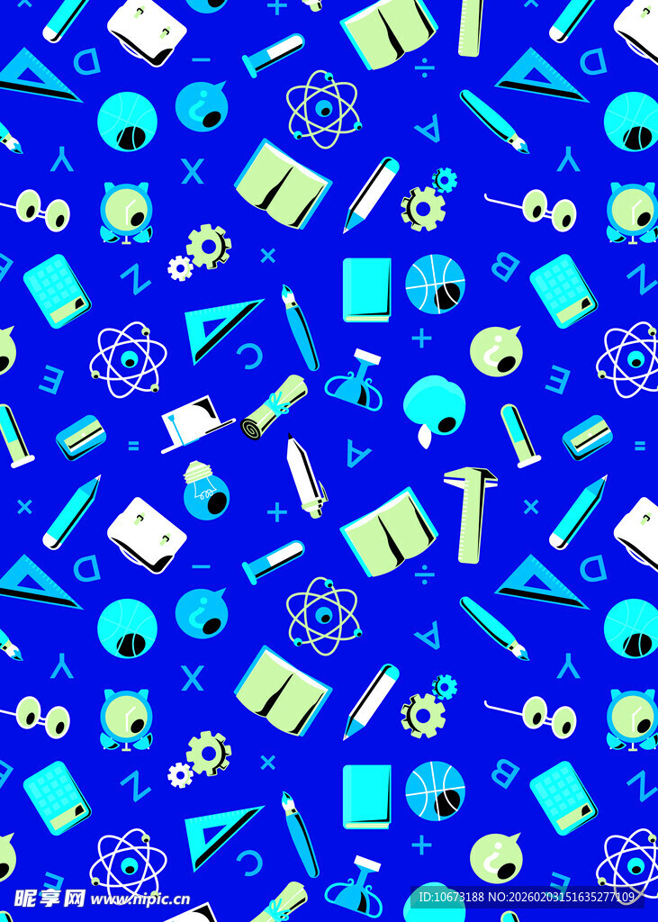 蓝色卡通元素无缝图案背景