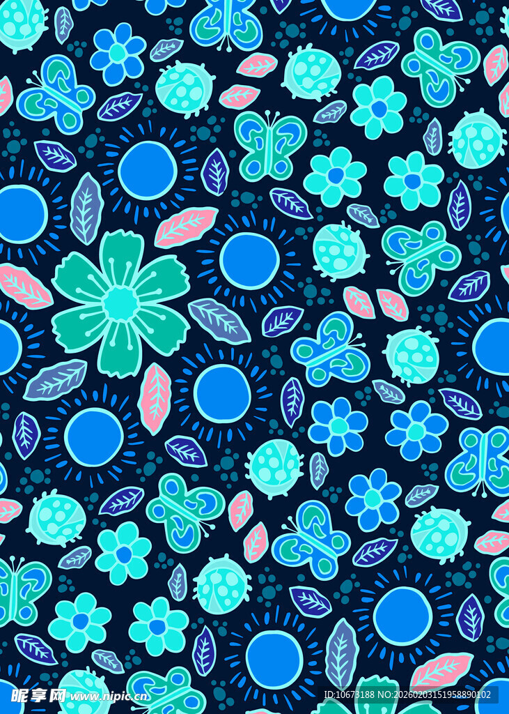蓝色花卉图案背景纹理