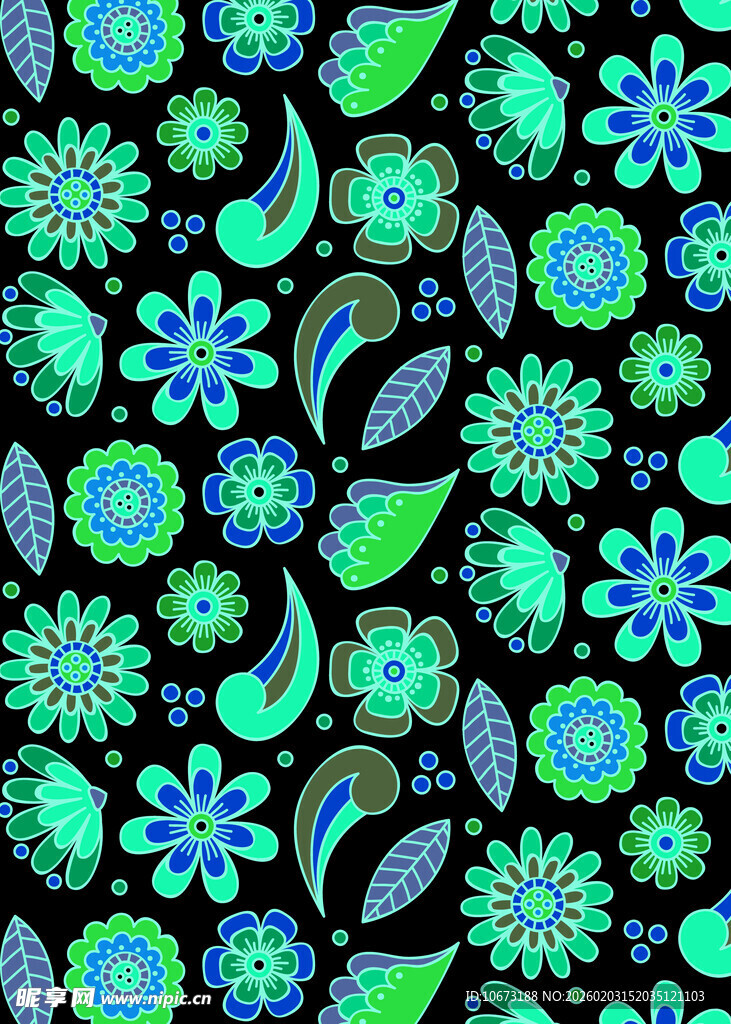 蓝绿花卉图案背景纹理