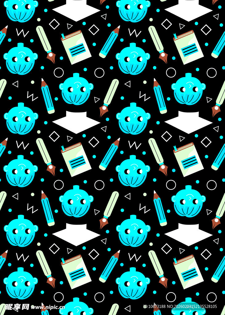 蓝色卡通文具图案背景