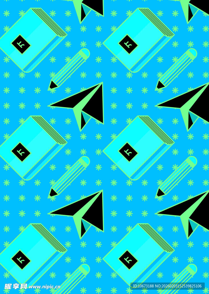 蓝色背景纸飞机书本图案
